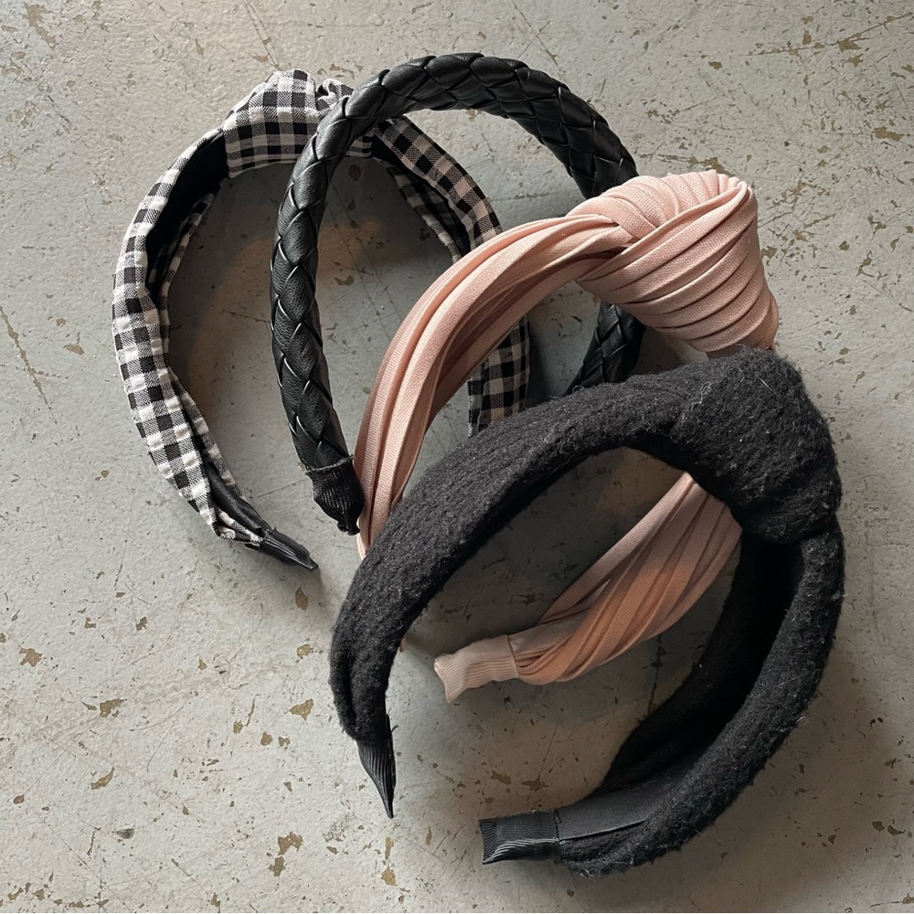 Set of 4 Headbands Black Gingham Pink Knot